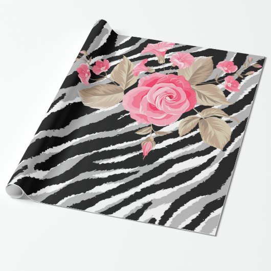 Papier Cadeau Ligne Tiger Rose de luxe tendance (Déroulé)