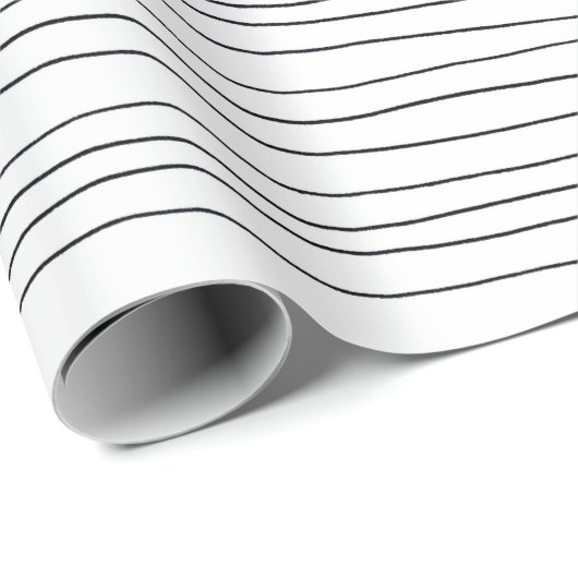 Papier Cadeau Lignes à rayures à main papier noir et blanc (Coin rond)