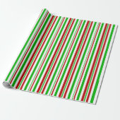 Papier Cadeau Lignes à thème de Noël vert, blanc, rouge (Déroulé)