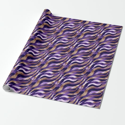 Papier Cadeau Lignes abstraites violettes / dorées / blanches (Déroulé)