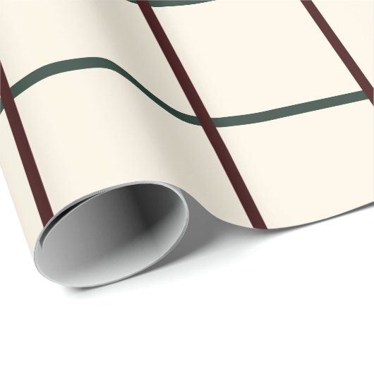 Papier Cadeau Lignes Classiques Beige Bourgogne Et Vert Cosy (Coin rond)