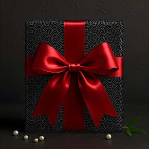 Papier Cadeau Lignes courbes ondulées géométriques modernes noir