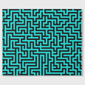 Papier Cadeau Lignes de labyrinthe noir turquoise (Plat)