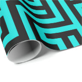 Papier Cadeau Lignes de labyrinthe noir turquoise (Coin rond)