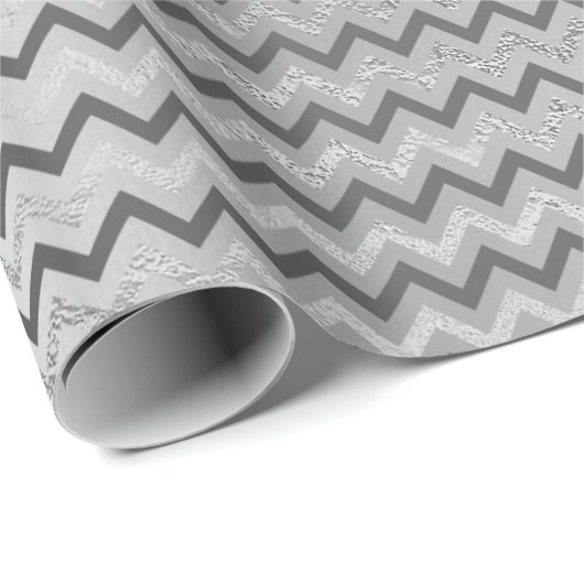 Papier Cadeau Lignes de rayures gris argent Chevron Zig Zag Lux (Coin rond)