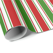 Papier Cadeau Lignes de style de Noël rouge, blanc, vert (Coin rond)