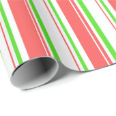 Papier Cadeau Lignes de style Noël rouge, blanc, vert (Coin rond)