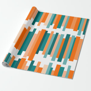 Papier Cadeau Lignes décalées - Turquoise et orange