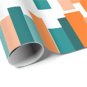Papier Cadeau Lignes décalées - Turquoise et orange (Coin rond)