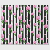Papier Cadeau Lignes Fleurs Roses Roses Roses Noires (Plat)