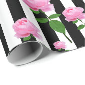 Papier Cadeau Lignes Fleurs Roses Roses Roses Noires (Coin rond)