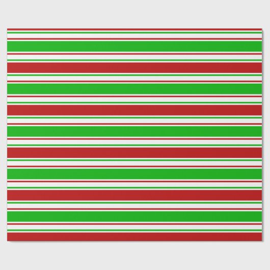 Papier Cadeau Lignes inspirées de Noël vert, blanc, rouge (Plat)