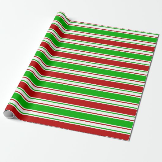 Papier Cadeau Lignes inspirées de Noël vert, blanc, rouge (Déroulé)