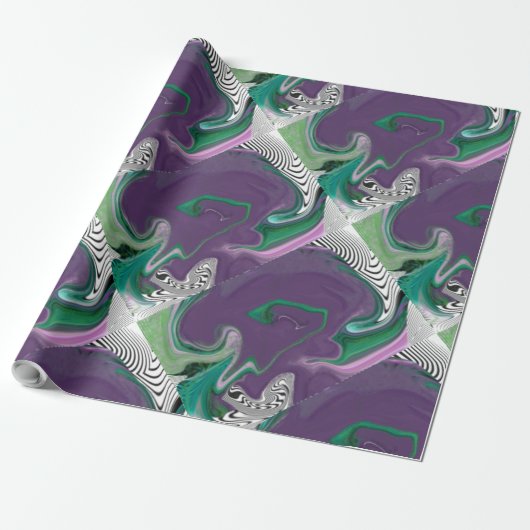 PAPIER CADEAU LIGNES MODERNES - COULEUR PURPLE VERT (Déroulé)