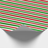 Papier Cadeau Lignes/stries de Noël blanches, rouges, vertes (Coin)