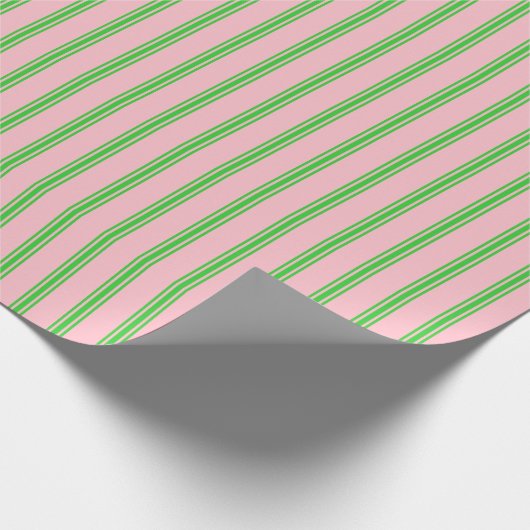 Papier Cadeau Lignes vertes roses et citron vert enveloppant du (Coin)