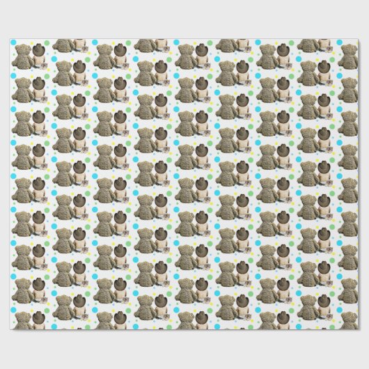 Papier Cadeau Lil Cowboy et Teddy Bear Rustic Polka Dot (Plat)