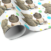 Papier Cadeau Lil Cowboy et Teddy Bear Rustic Polka Dot (Coin rond)