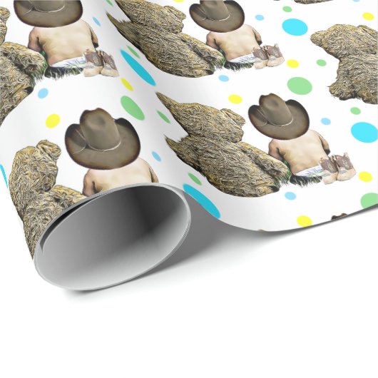 Papier Cadeau Lil Cowboy et Teddy Bear Rustic Polka Dot (Coin rond)