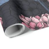 Papier Cadeau Lilac rose sur bleu foncé (Coin rond)