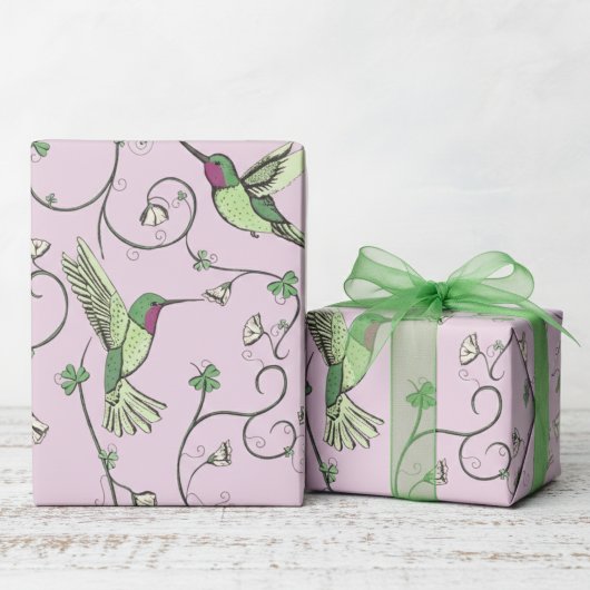 Papier Cadeau Lilac Shamrock Vine Hummingbird Pattern