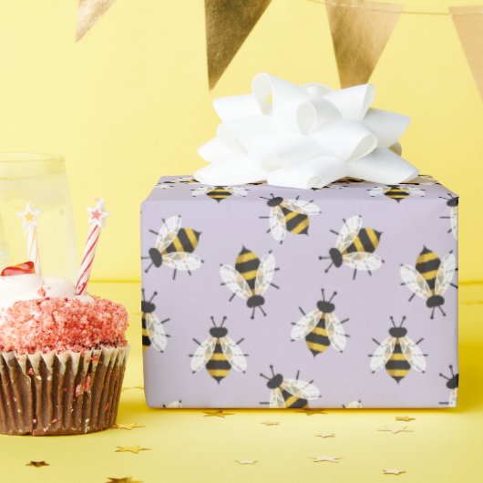 Papier Cadeau Lilac Violet Rustique Illustré Bumble Bee (Fête d'anniversaire)