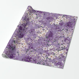 Papier Cadeau Lilas Blanc Fleur Ditsy Pastel Boho 70s Vintage