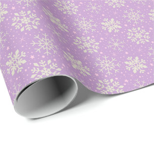 Papier Cadeau Lilas de Noël et motif rose de flocon de neige