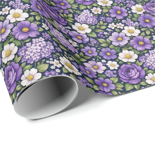 Papier Cadeau lilas floral (Coin rond)