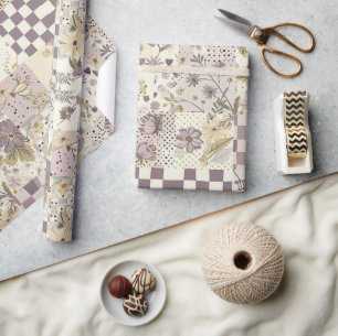 Papier Cadeau Lilas Pastel Courtepoint Gingham Cottagecore 