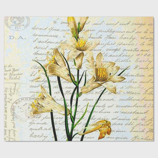 Papier Cadeau lilies et script (Plat)