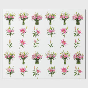Papier Cadeau Lilium Stargazer Rose Vase Bouquet Botanique