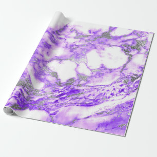 Papier Cadeau Lilla violet Marbre blanc argenté brillant