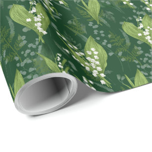 Papier Cadeau Lily de Vallée avec des fougères Vert Foncé