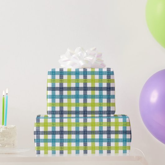 Papier Cadeau Lime Green, Navy et bleu turquoise Plaid (Cadeaux de fête)