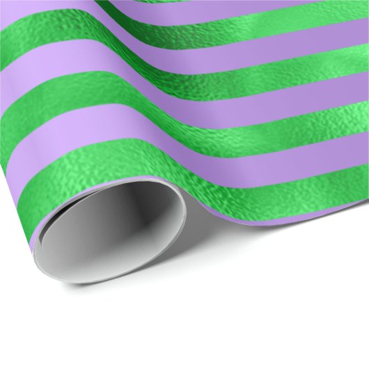 Papier Cadeau Lime Vert Émeraude Rayures Lignes Violet Violet (Coin rond)