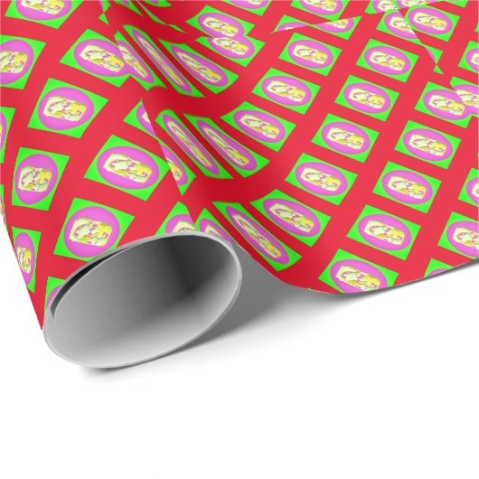 Papier Cadeau Lime Vert et violet clair motifs (Coin rond)