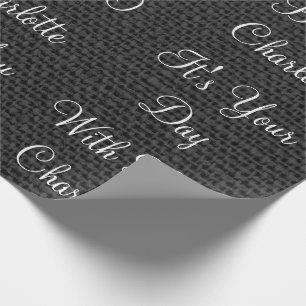 Papier Cadeau Linen blanc rustique Graphite noir Personnalisé