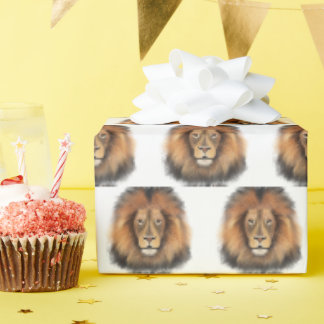 Papier Cadeau lion aquarelle Leo roi safari animal jungle chat