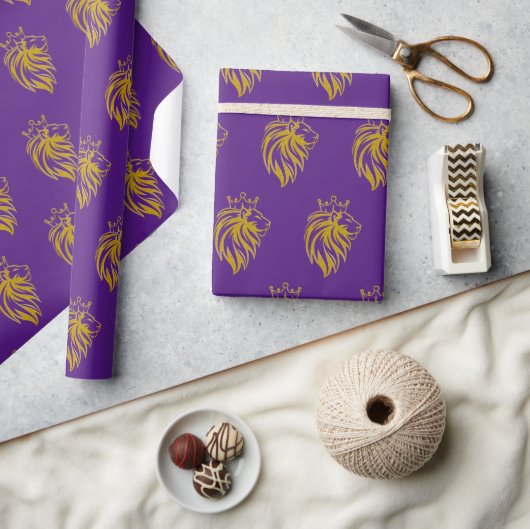Papier Cadeau Lion Avec Couronne - Style Or 2 (Artisanat)