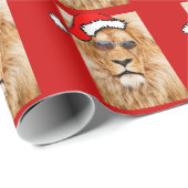 Papier Cadeau Lion Avec Le Chapeau Du Père Noël (Coin rond)