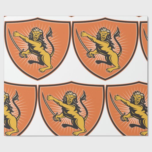 Papier Cadeau Lion Avec Une Épée (Plat)