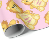 Papier Cadeau Lion Baby shower rose (Coin rond)