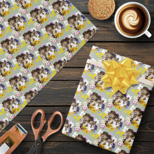 Papier Cadeau Lion Lionne Floral Vert