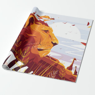 Papier Cadeau Lion majestueux en safari Roi des bêtes couché et 