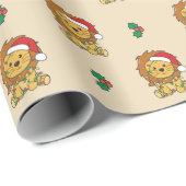 Papier Cadeau Lion Noël Animaux d'hiver Lions de vacances (Coin rond)