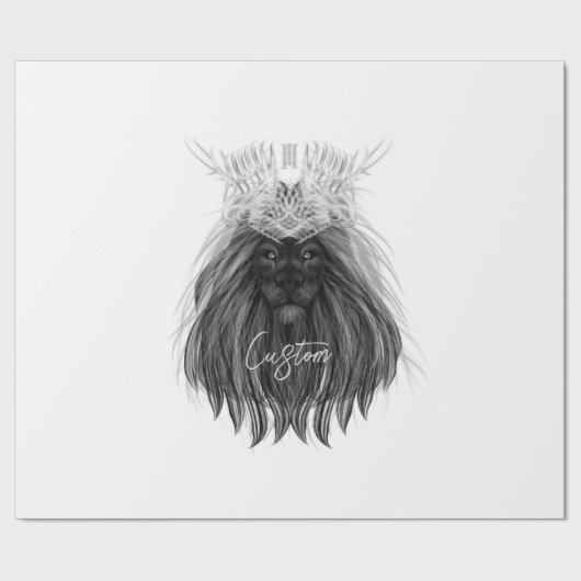 Papier Cadeau Lion noir avec couronne Antlers et monogramme (Plat)