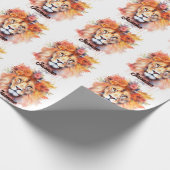 Papier Cadeau Lion Pastel Fleurs Safari Aquarelle Savannah Chat (Coin)