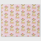 Papier Cadeau Lion personnalisé 1er Noël bébé fille rose (Plat)