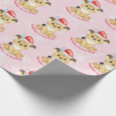 Papier Cadeau Lion personnalisé 1er Noël bébé fille rose (Coin)